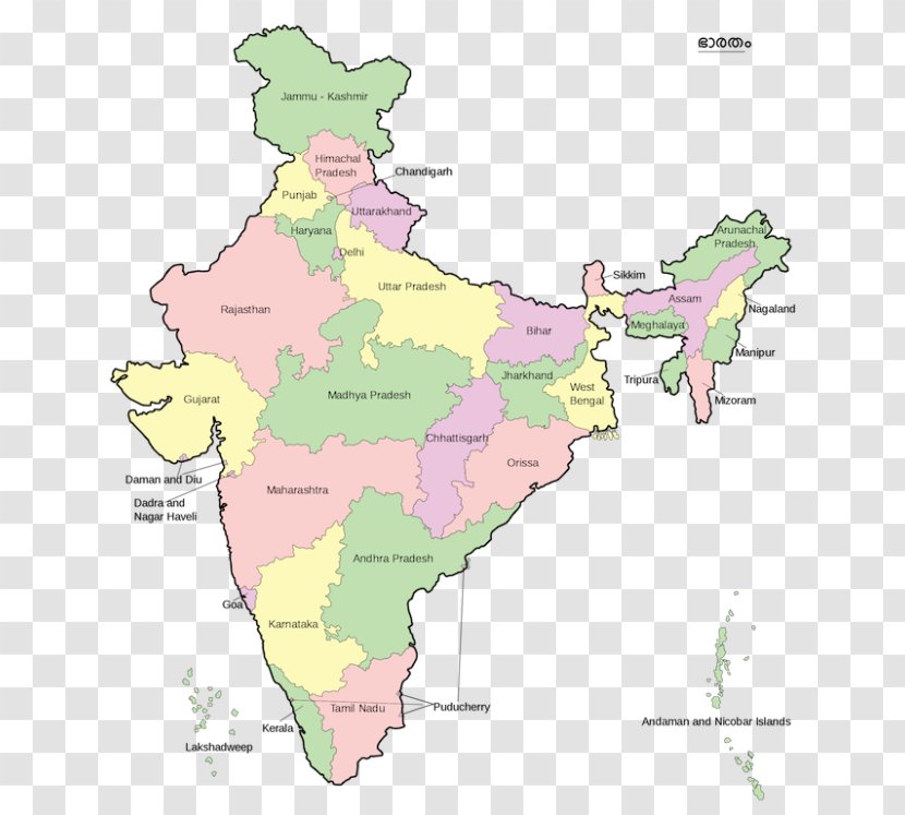 States And Territories Of India Mapa Polityczna - Wikimedia Commons - Indian Map Transparent PNG
