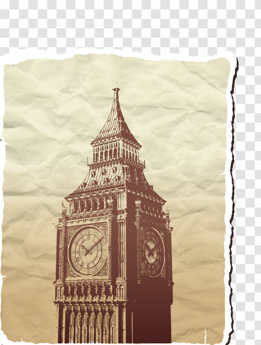 Big Ben Eiffel Tower High-definition Television Clock Wallpaper - Flower - Antique Do The Old Paper Notes Transparent PNG
