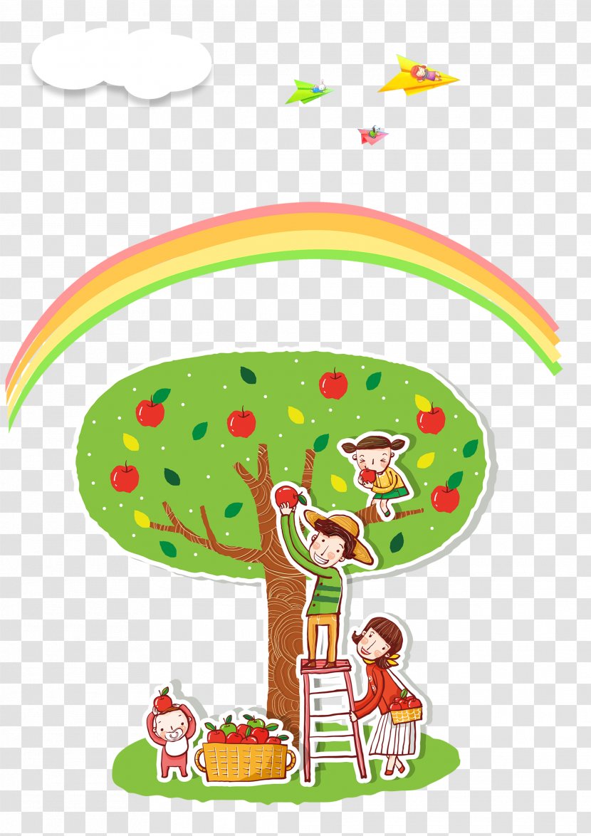 Cartoon - Apple Tree And Rainbow Transparent PNG