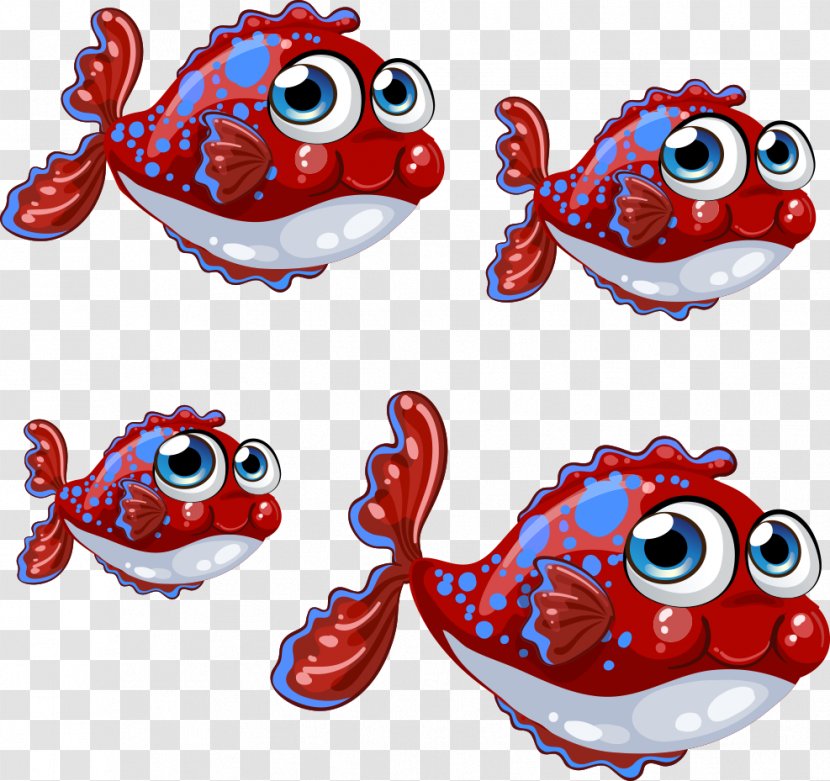 Red Illustration - Cartoon - Vector Fish Blue Spots Transparent PNG