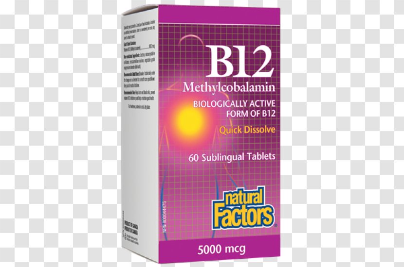 Dietary Supplement Natural Factors B12 Methylcobalamin Vitamin B-12 - Sublingual Administration - High Potency 5000 Mcg.60 TabletsTablet Transparent PNG