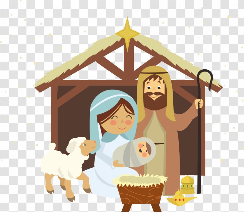 Christmas Novena Of Aguinaldos Nativity Scene Manger - Cartoon - Vector Jesus With A Woman Transparent PNG