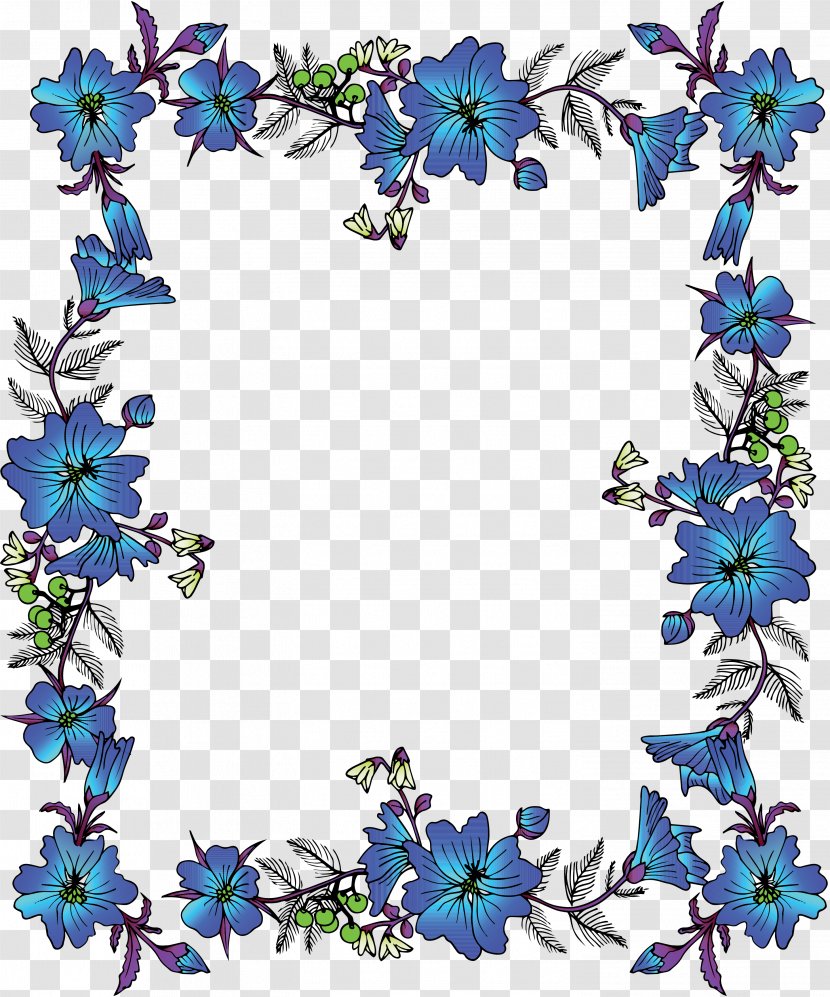 Flower Picture Frame Clip Art - Ornament - Chinese Blue Vintage Lace Border Transparent PNG