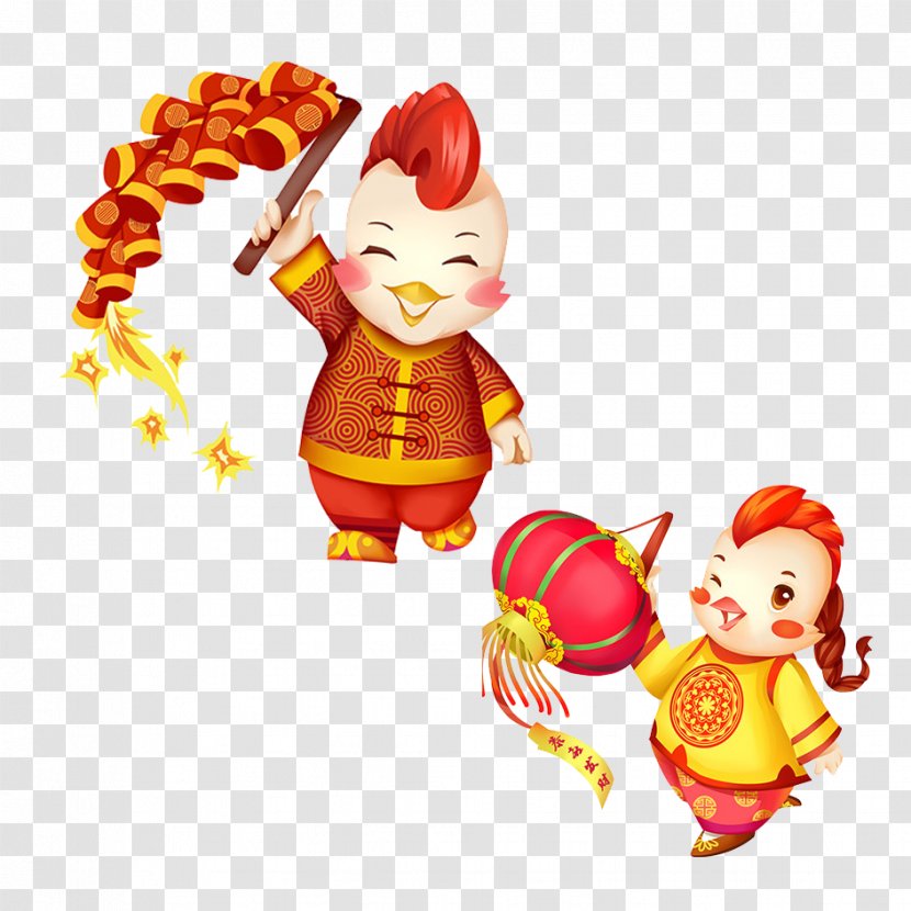 Chicken Chinese New Year Zodiac Cartoon Firecracker - Two Baby Transparent PNG