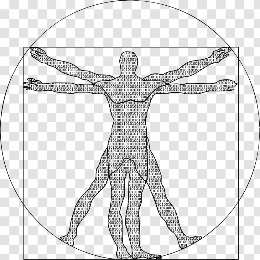 Vitruvian Man Binary Number Code Human Body - Male Transparent PNG
