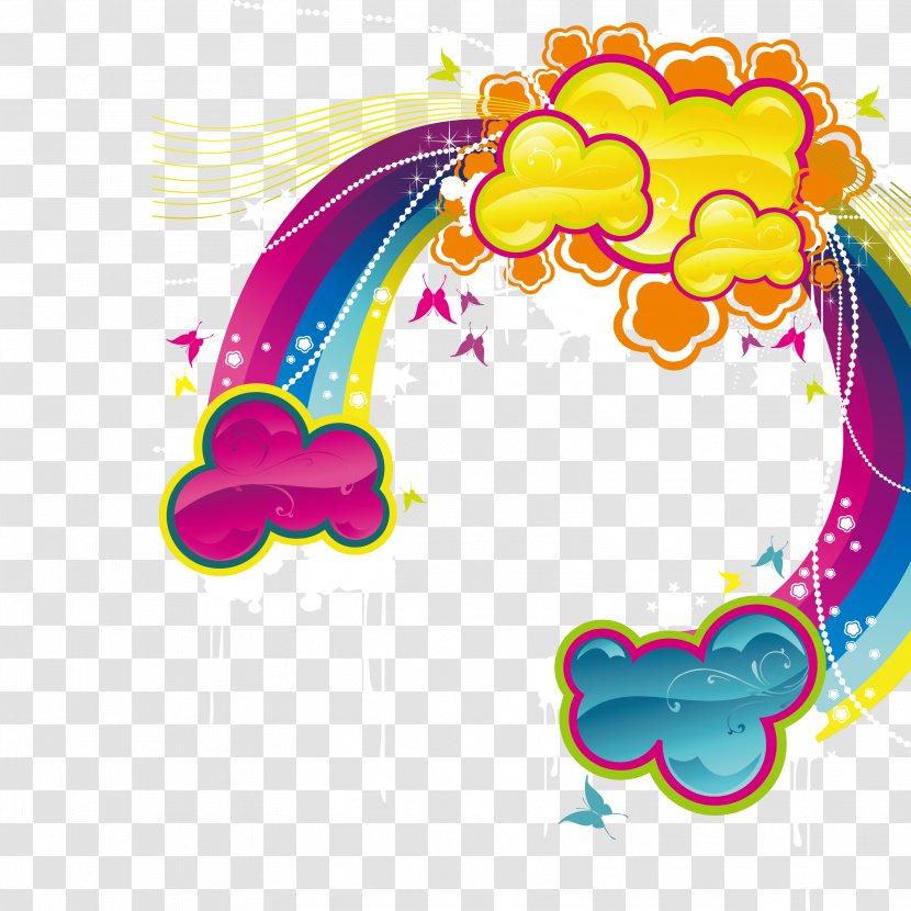 Rainbow Illustration - Purple - Cartoon With Clouds Vector Transparent PNG