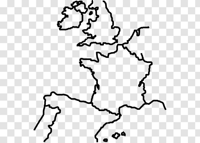 Western Europe Blank Map Clip Art - Black - European Dividing Line Transparent PNG