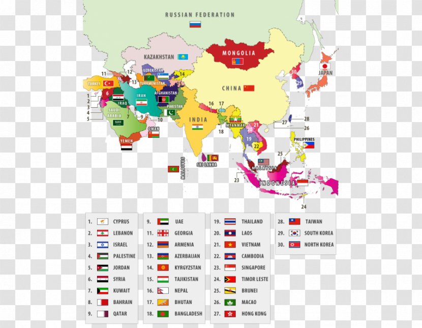 Asia World Map Country - National Flag Transparent PNG