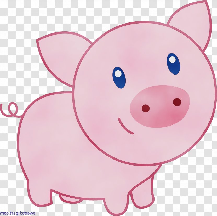 Pink Domestic Pig Cartoon Snout Suidae - Paint - Smile Livestock Transparent PNG