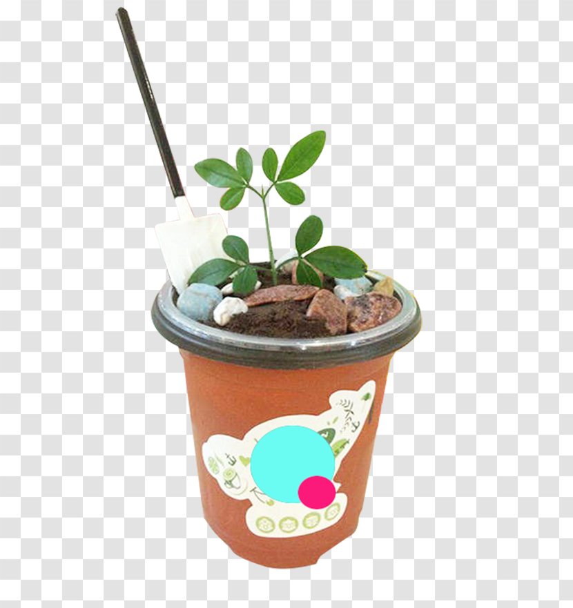 Chocolate Ice Cream Milk - Decorated With Small Leaves Transparent PNG