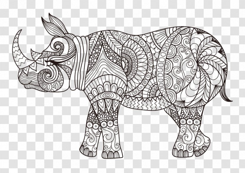 Javan Rhinoceros Coloring Book Drawing - Royalty Free - Rhino Linear Painting Transparent PNG