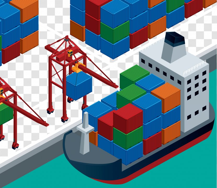 Port Intermodal Container Ship Illustration - Crane - Pier Transparent PNG