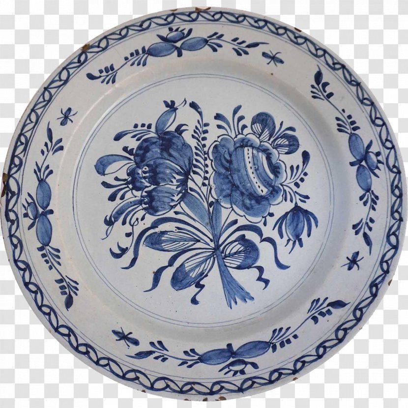 Blue And White Pottery Delftware Ceramic Faience - Plate Transparent PNG