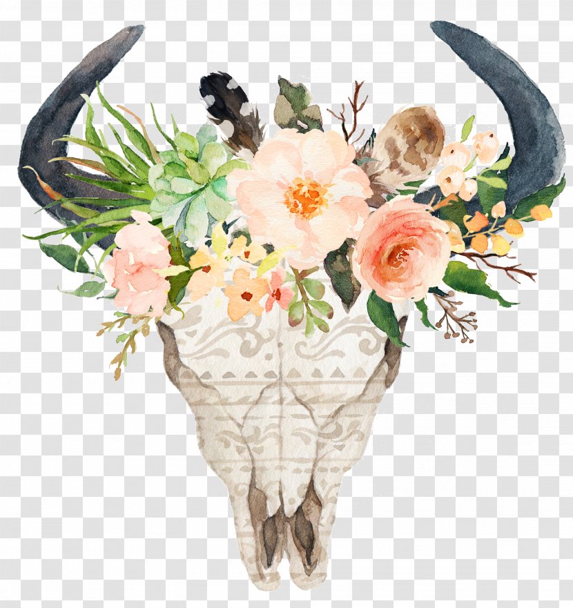 Cattle Flower Skull Horn T-shirt - Rose Order - Cute Head Transparent PNG