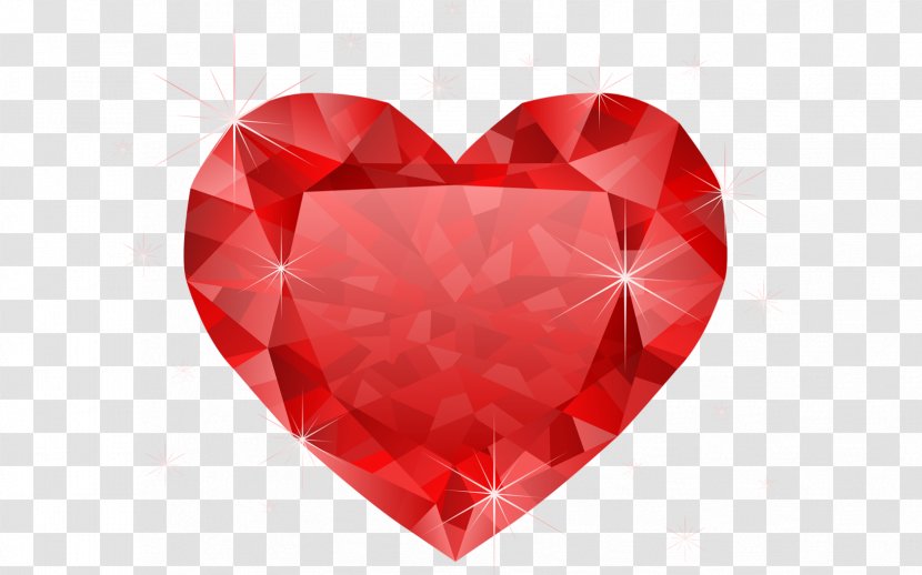 Red Diamond Heart Color Clip Art - Jewellery - Flowers Decorate Transparent PNG