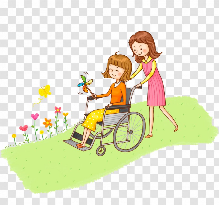Wheelchair Disability Illustration - Recreation - A Man Pushing Transparent PNG