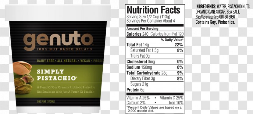 Gelato Ice Cream Milk Sorbet Nutrition Facts Label - Ingredient - Information Transparent PNG