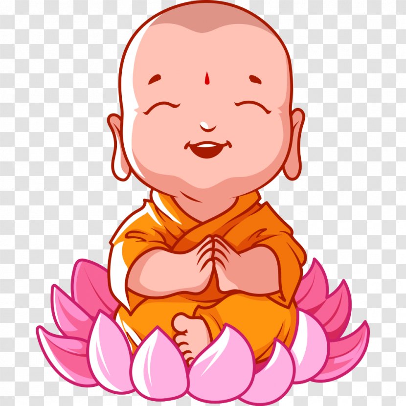 Cartoon Buddhism Buddha's Birthday Bhikkhu - Frame - Buddha Smiling With Folded Hands Vector Material Transparent PNG