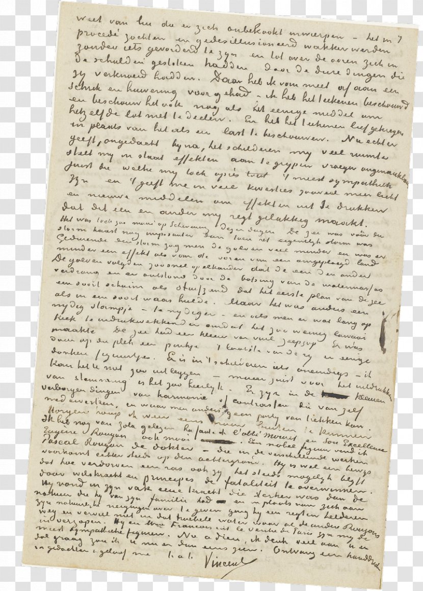 Document Handwriting Illinois Fax - Text - Van Gogh Museum Transparent PNG