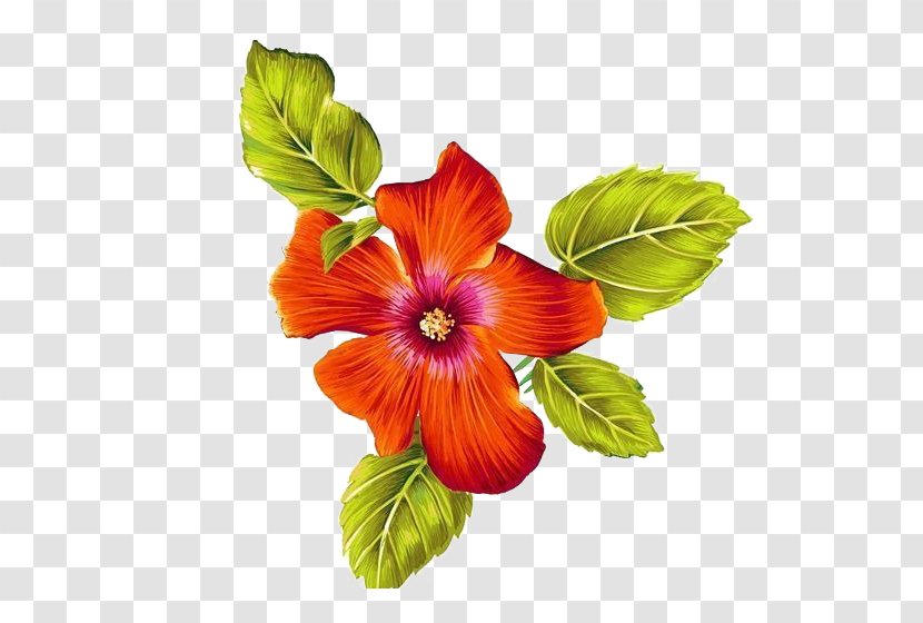 Art Watercolor Painting Floral Design Flower - Seed Plant - Red Flowers Green Leaves Transparent PNG