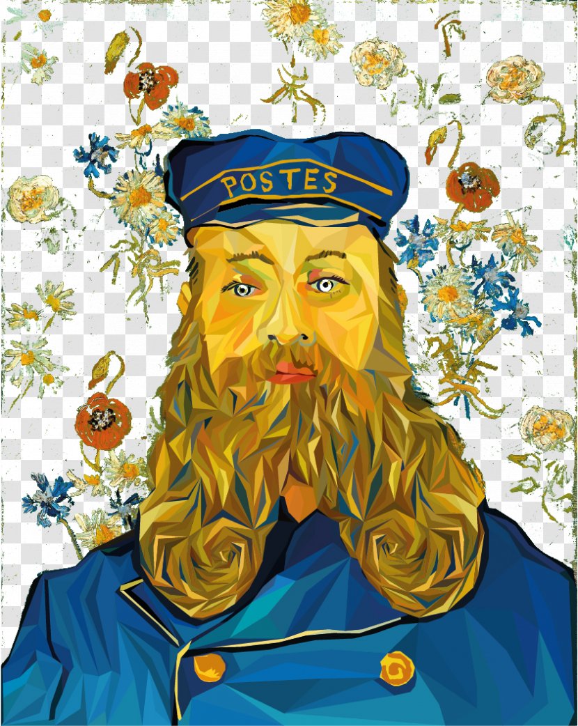 Vincent Van Gogh Cartoon Beard Illustration - Bearded Man Floral Background Transparent PNG