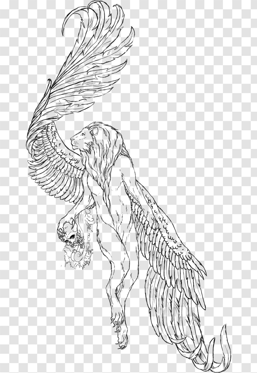 Winged Lion Drawing Sketch - Wing - Wings Transparent PNG