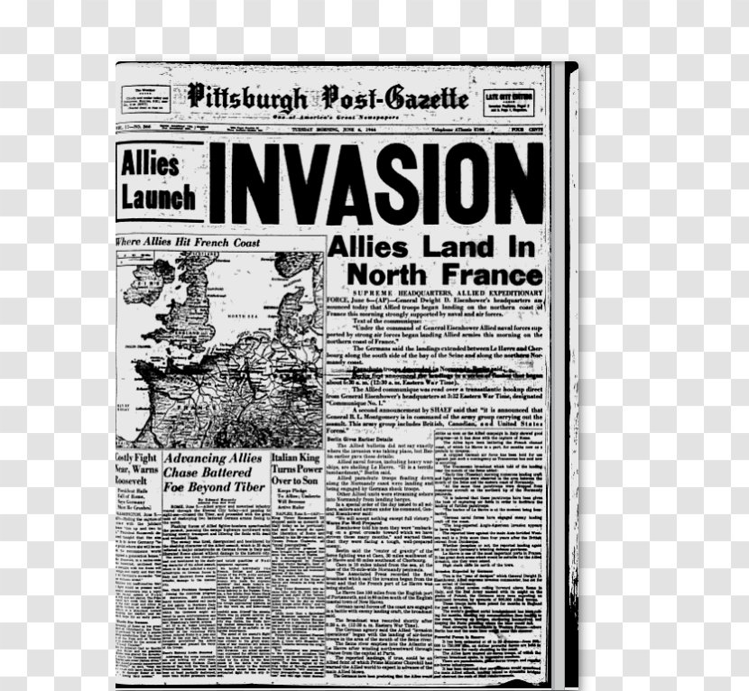 Normandy Landings Invasion Of Second World War The D-Day - Poster - Newspaper Headline Transparent PNG