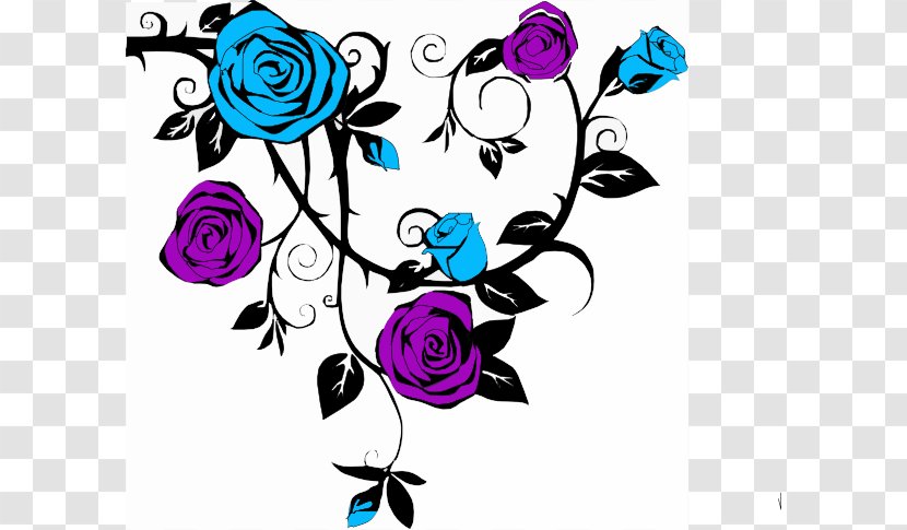 Rose Drawing Vine Clip Art - Thorns Spines And Prickles - Blue Cliparts Transparent PNG