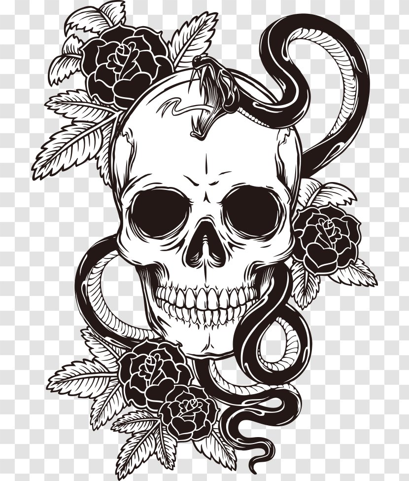 Sleeve Tattoo T-shirt Skull - Monochrome - Print Transparent PNG