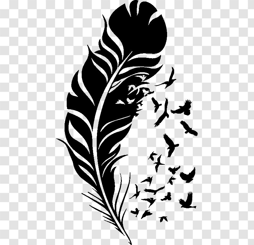 Feather Sticker Adhesive Bird Vinyl Group - Black And White Transparent PNG