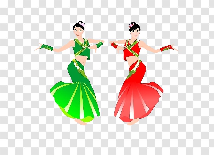 Dai People Dance Illustration - Watercolor - Hand-painted Peacock Transparent PNG