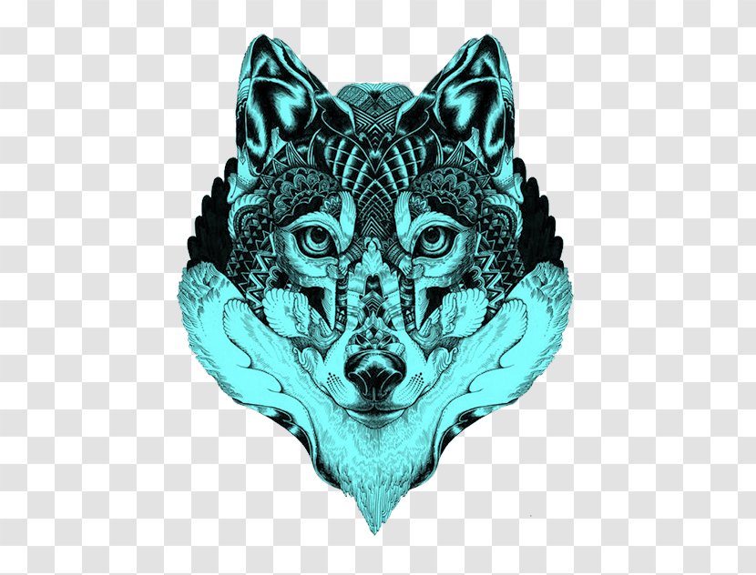 Gray Wolf Mandala Tattoo Drawing Illustration - Big Cats - Blue Transparent PNG