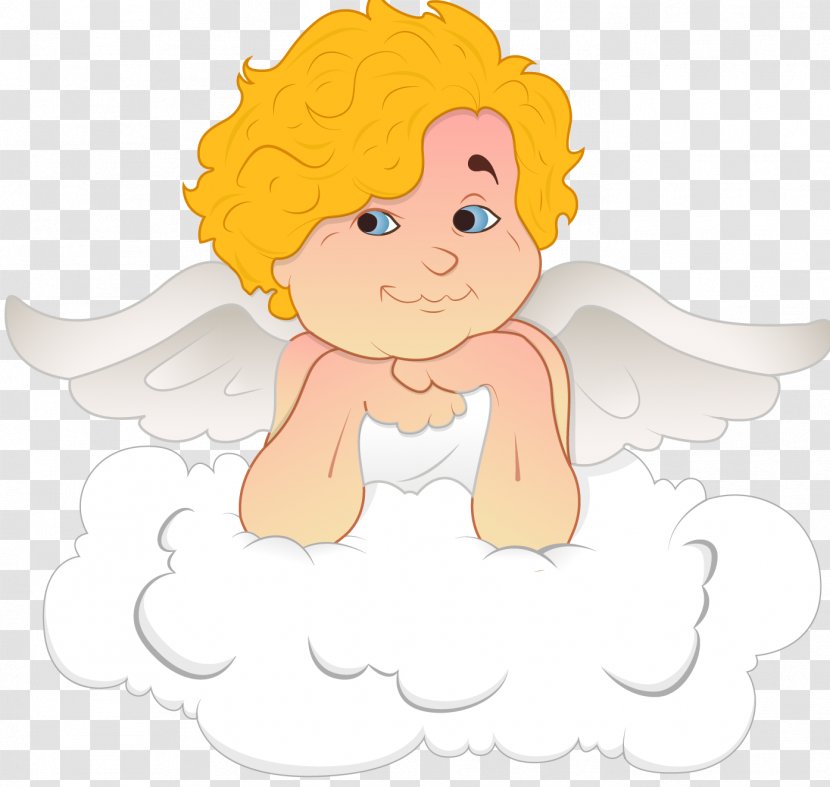 Clip Art - Cartoon - Cupid Lying On Clouds Transparent PNG