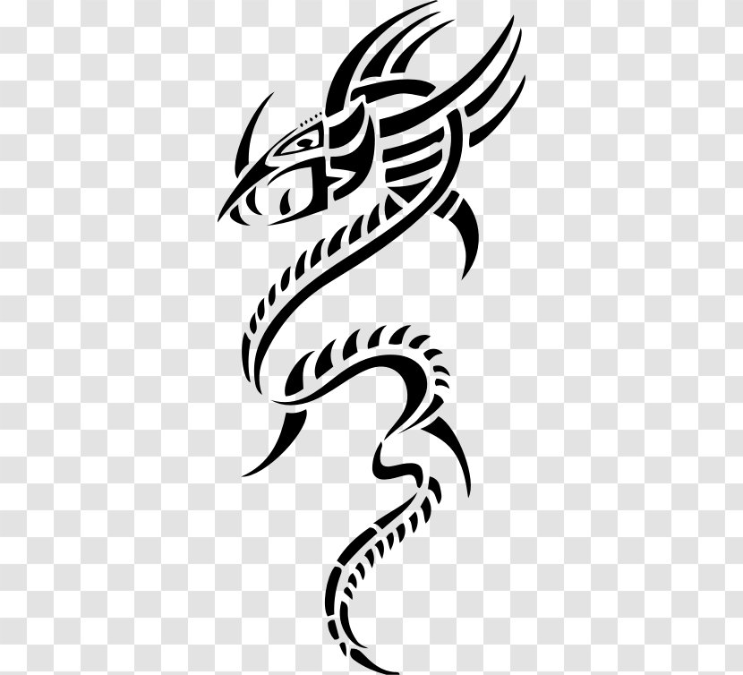 Black And White Tattoo Artist Clip Art - Tribal Dragon Transparent PNG