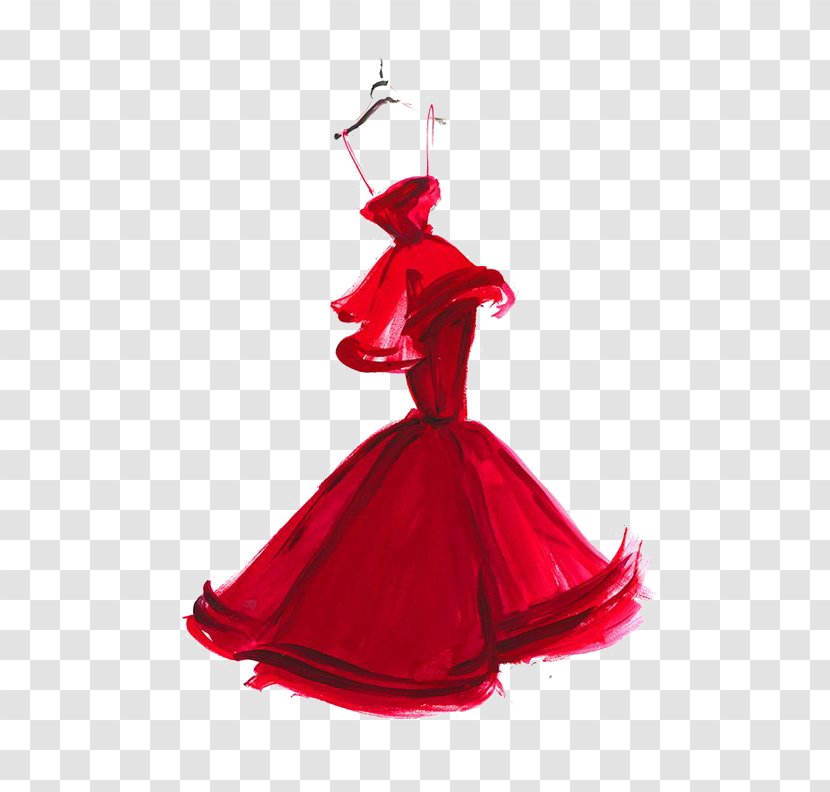 New York Fashion Week Dress Illustration Gown - Paper Clothing - Red Transparent PNG