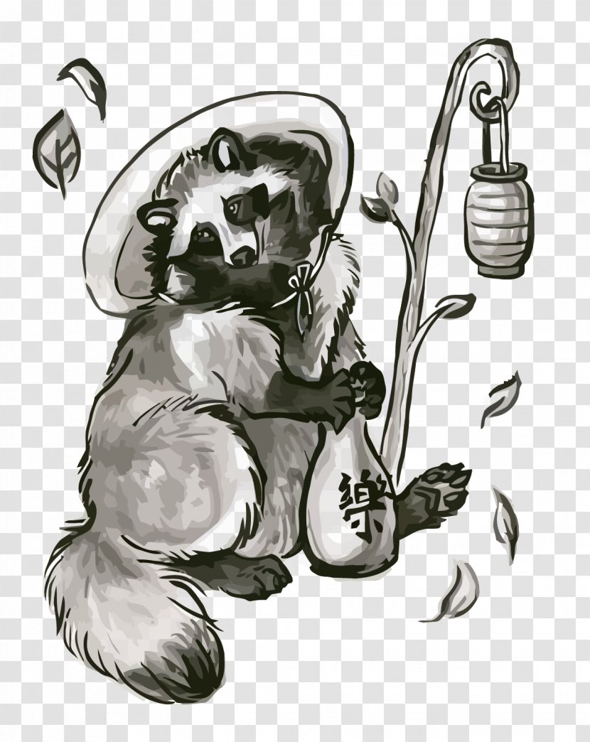 Japanese Raccoon Dog Visual Arts Drawing Ink Wash Painting - Vector Anchor Transparent PNG