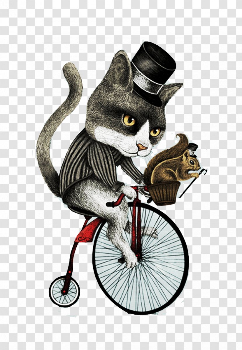 T-shirt Whiskers Top Illustration - Drawing - Free Cat Cyclist To Pull Material Transparent PNG