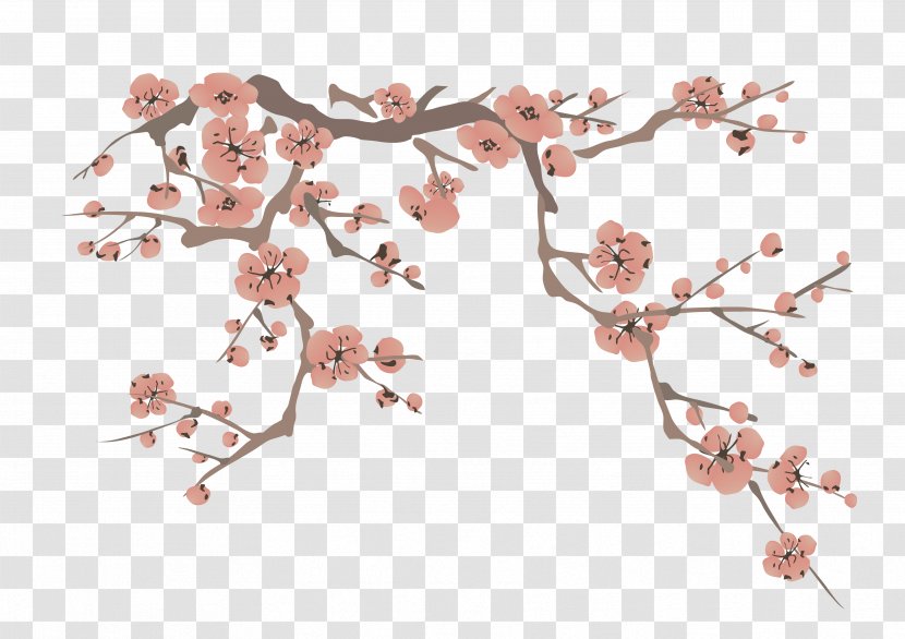 Plum Blossom Ink Wash Painting Euclidean Vector - Peach Transparent PNG