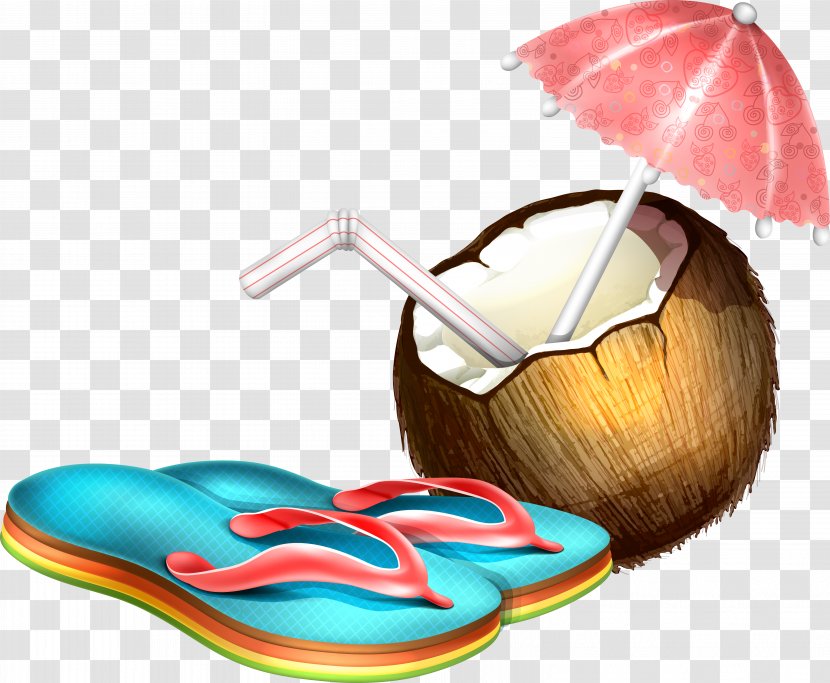 Coconut Water Cocktail Drinking Straw - Drink - Sandals Transparent PNG