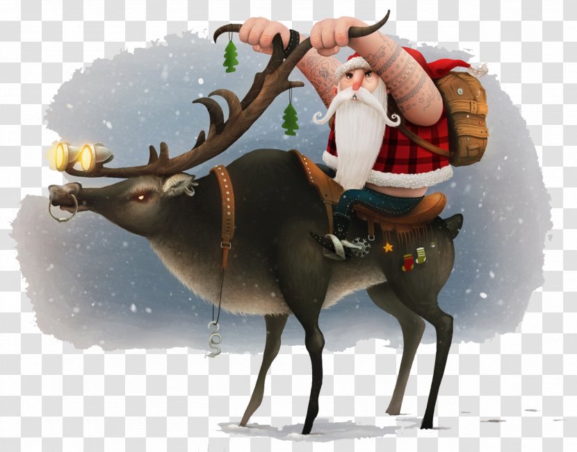Santa Claus Reindeer Christmas Motorcycle Wallpaper - Deer - Riding Horn Material Snow Transparent PNG
