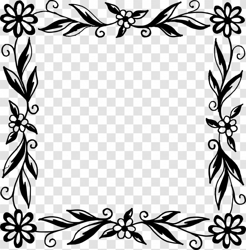 Flower Black And White Picture Frames - Branch - Frame Transparent PNG