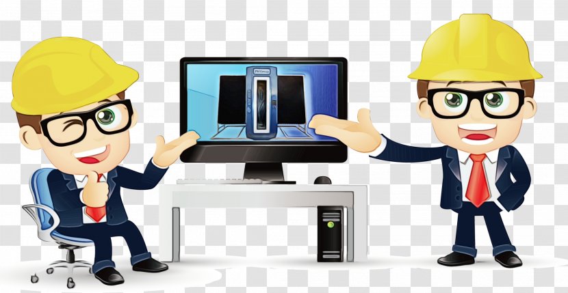 Engineer Cartoon - Construction Engineering - Desktop Computer Whitecollar Worker Transparent PNG