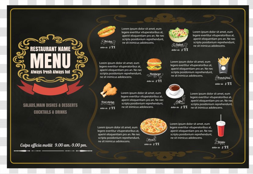 Hamburger Fast Food Menu Restaurant - Drink - Vector Transparent PNG
