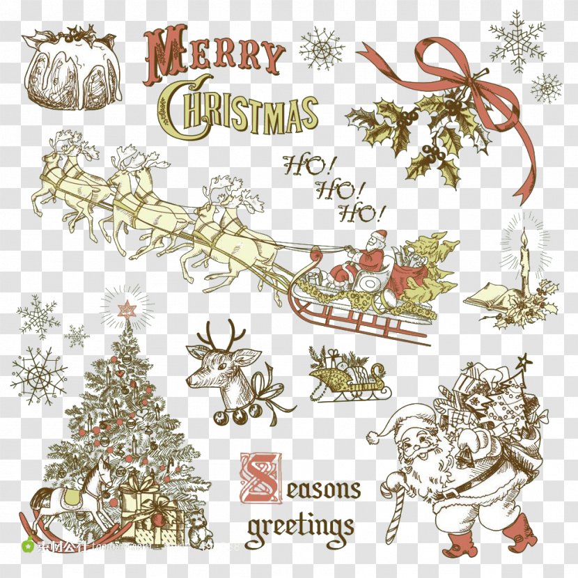 Rudolph Santa Claus Christmas Card - Holiday - Sleigh Snowflake Elk Material Transparent PNG