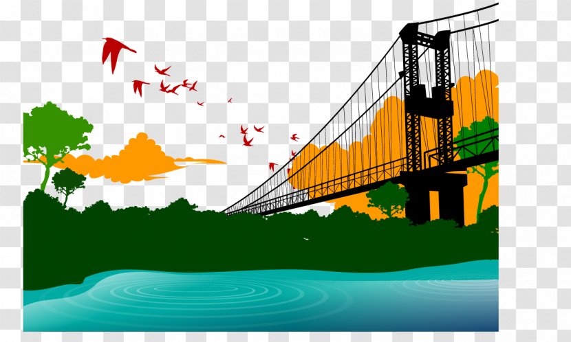 Euclidean Vector Stock Illustration Cartoon - Diagram - Painted River Bridge Transparent PNG