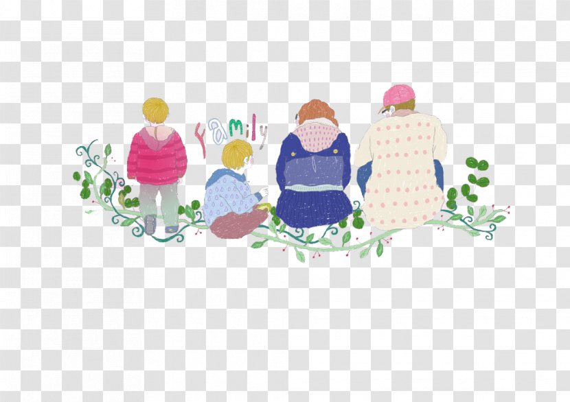 Cartoon - Play - The Back Of A Family Four Sitting On Branch Transparent PNG