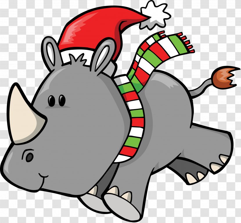 Rhinoceros Christmas Clip Art - Carnivoran - Rhino Transparent PNG