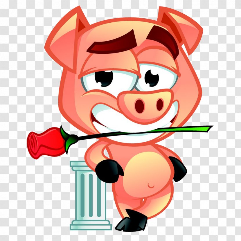 Domestic Pig Illustration - Sticker - Rose Mouth Transparent PNG