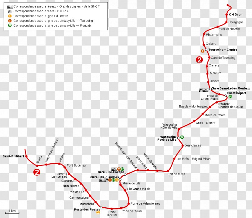 Lille Metro Line 2 Rapid Transit Monterrey Bilbao - Map - Lines Transparent PNG