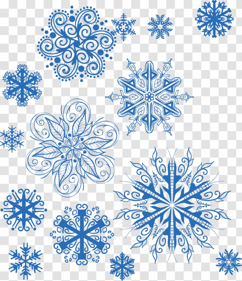 Snowflake Euclidean Vector Pattern - Black And White - Creative Blue Winter Transparent PNG